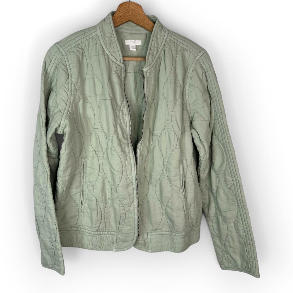 J Jill Womens Small Sage Green Quilted Jacket Garment Dyed Soft Casual Outerwear